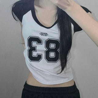 Color Block Numbering Slim Fit Sleeveless Daily Short Sleeve T-shirt