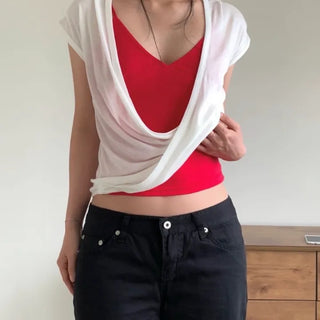 Demanche cowl cap sleeve tee