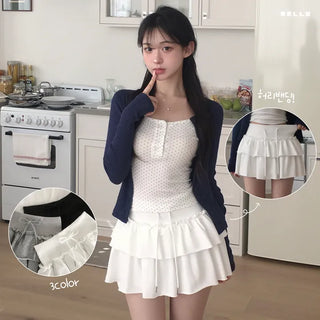High-waisted Elastic Flare Tiered Frill Mini Skirt