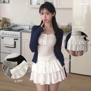 High-waisted Elastic Flare Tiered Frill Mini Skirt