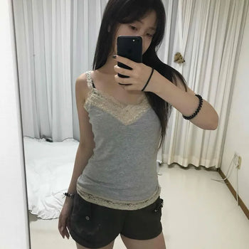 Zelia Lace Point Long Sleeveless Top
