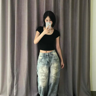 Loose-fit Washed Wide Long Pants