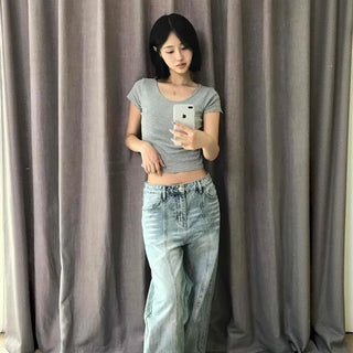 Sephi Loose Fit Washed Button Wide Long Pants