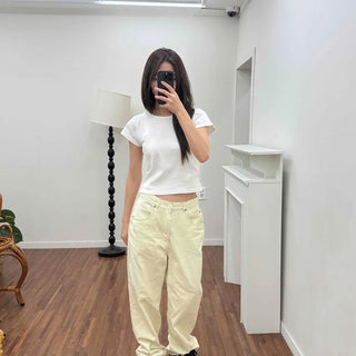 Loose-fit Button-up Wide Straight Daily Long Pants