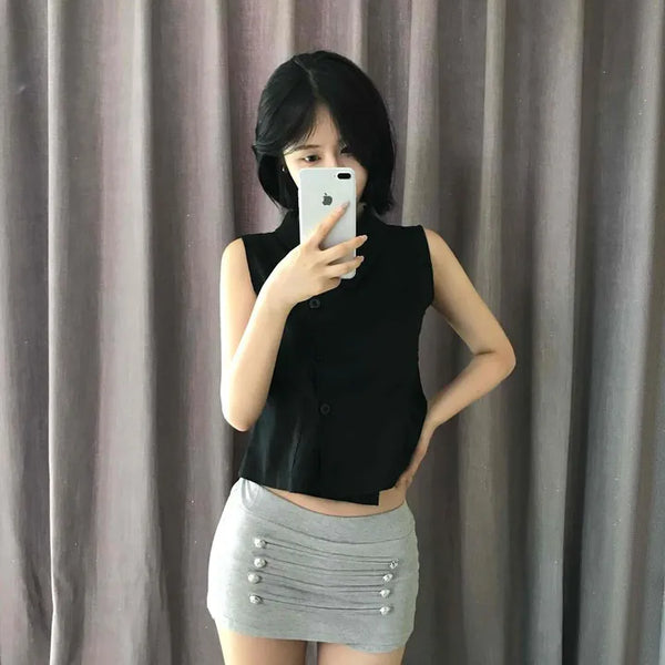 Button Wrap Daily Mini Skirt