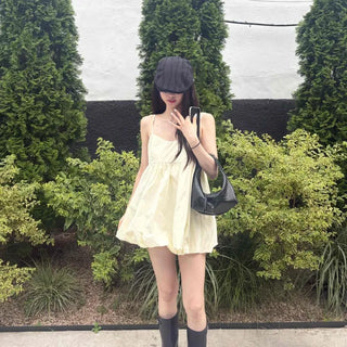Strap Shirred Loose Fit A-Line Sleeveless Mini Dress