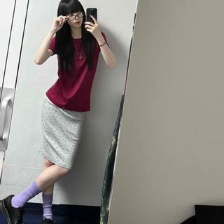Slim Fit Floral Straight H-Line Daily Midi Skirt