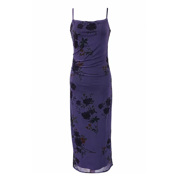 Janet Dark Flower Slit Dress