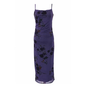 Janet Dark Flower Slit Dress