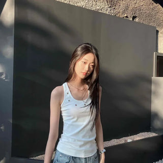Slim Fit Plain Eyelet Daily Sleeveless