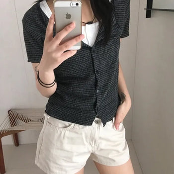 Linen Striped Short-Sleeve Cardigan