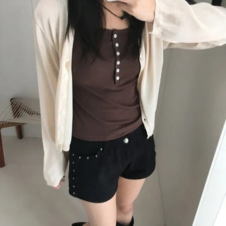 *Layered* Way Button Ribbed Sleeveless