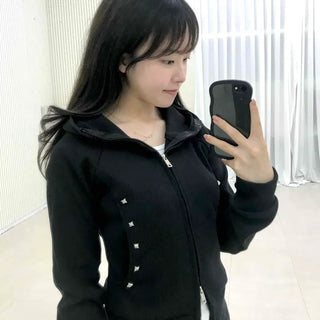 Plain Zip-Up Slim Fit Long Sleeve Zip-Up Jacket