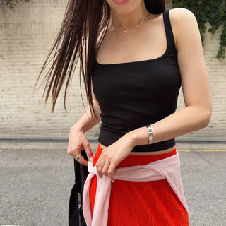 Tinted Square Neck Slim Fit Spandex Modal Layered Sleeveless Sleeveless