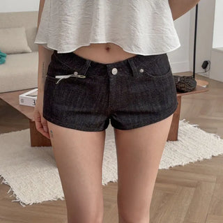 Plum Non-Faded Raw Denim Shorts