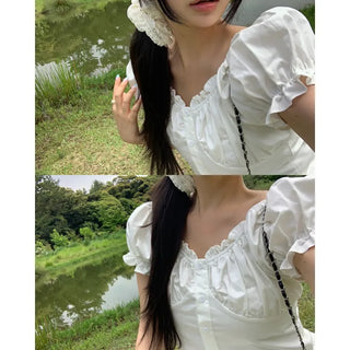 Olia Shirred Puff Blouse