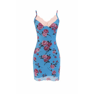 Rose lace layered mini dress