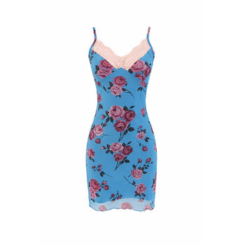 Rose lace layered mini dress