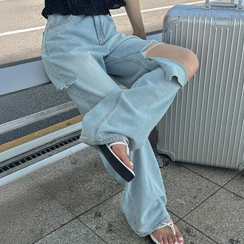Crown Damaged Wide Denim Pants