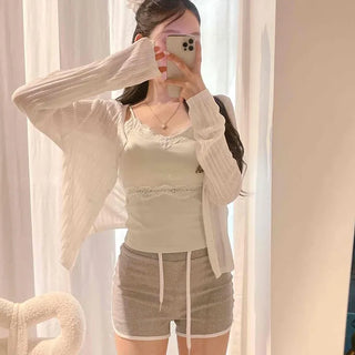 Open-style Loose-fit Plain Long-sleeve Daily Cardigan