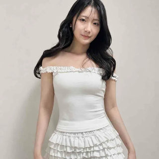 Slim Fit Plain Frill Shirred Strap Sleeveless