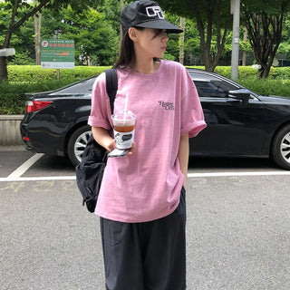 Uno Women's Round Neck Vacation Look Boxy Fit Loose Fit Casual Print T-shirt
