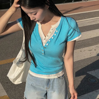 Minu Deep V Button Knit