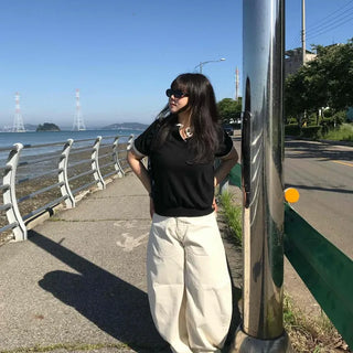 Loose Fit Contrast Flap Pocket Wide Barrel Long Pants