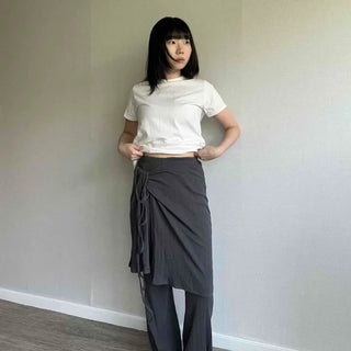 String Stripe Wrap Wide Loose Fit Long Pants