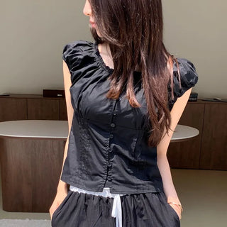 Lumin Off-shoulder Pintuck Cap Sleeve Blouse