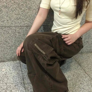 Cargo Pocket Washed Wide Loose Fit Daily Long Pants