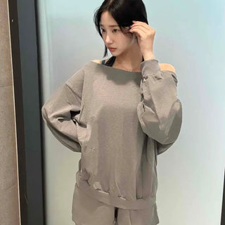 String Dolman Sleeve Loose Fit Plain Long Sleeve Training Set