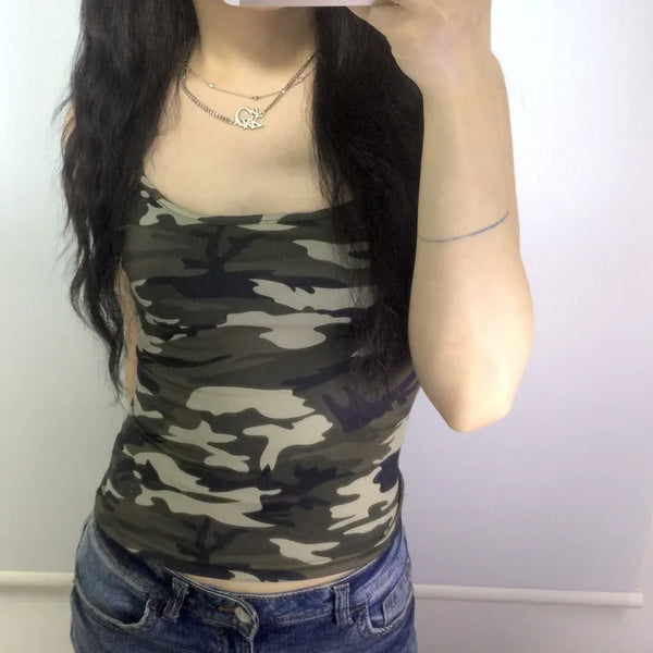 Camouflage Slim Fit Sleeveless / Summer Sleeveless Sleeveless Crop Top Layered Inner Sleeveless Y2K Vintage Camo