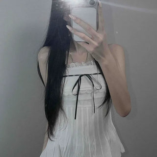 Shirred Frill String Contrast Flare Sleeveless