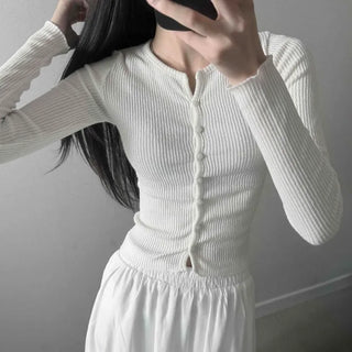 Button Full-Zip Slim Fit Plain Long Sleeve Daily Cardigan