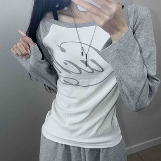 Contrast Lettering Raglan Sleeve Regular Fit Daily Long Sleeve T-shirt