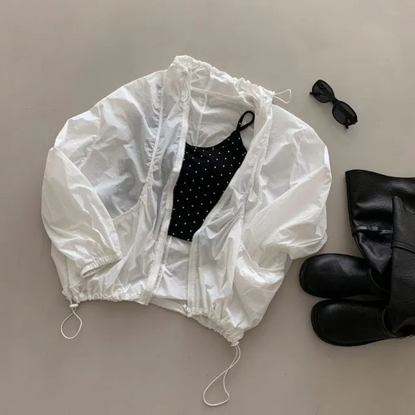 See-through Summer Windbreaker Small Floral Rainy Season String Windbreaker Ultralight Oversized Zip-up Jumper