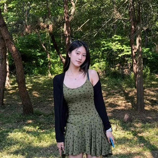 Strap Flower Flare Fitted Sleeveless Mini Dress