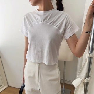Loopy Crop Shirring Cotton Short Sleeve T-shirt