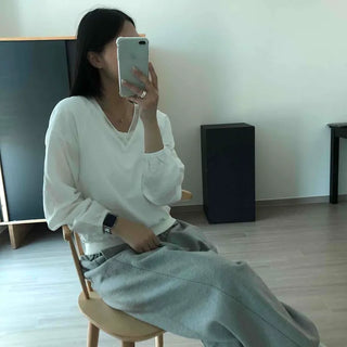 Loose Fit Plain Shirred Long Sleeve Daily Blouse