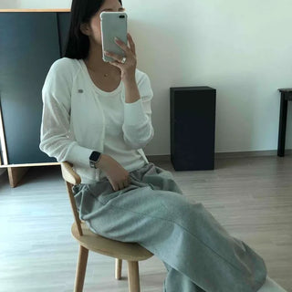 Regular Fit Plain Button Long Sleeve Basic Cardigan