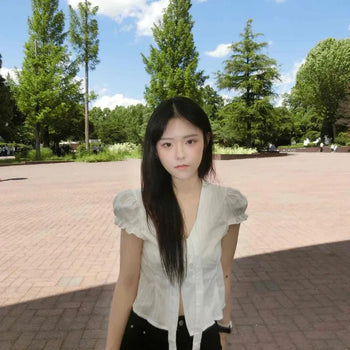 Plain Button Ribbon Daily Blouse