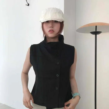 Pepi High-Neck Shirred Sleeveless Top