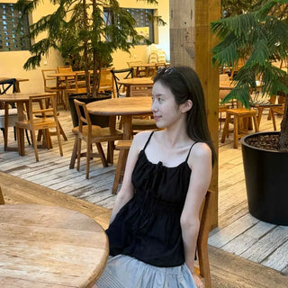 Shirred Strap A-Line Sleeveless Loose Fit Blouse