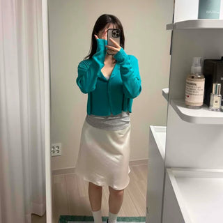 Flare A-Line Satin Midi Skirt