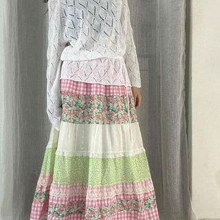 Bono Romantic Pattern Tiered Maxi Long Skirt