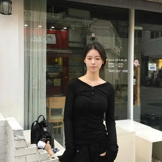 Billy V-Neck Shirred Slim Long Sleeve T-Shirt
