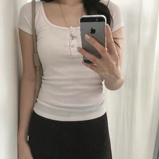 Vanilla Button Slim Tee