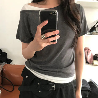 Mellow Women's Short Sleeve Double Layered Stretch Summer Slim Fit T-shirt