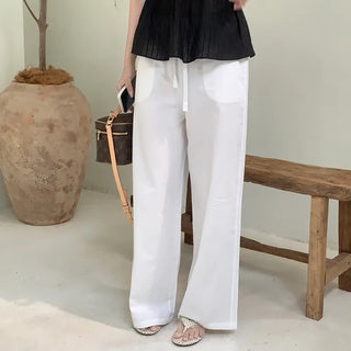 White Linen Wide Pants